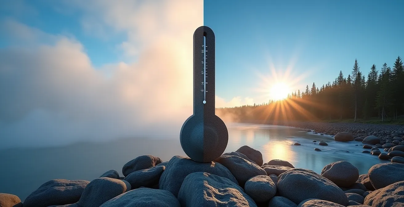 Contraste visuel entre le brouillard côtier gaspésien et le ciel clair continental du Saguenay