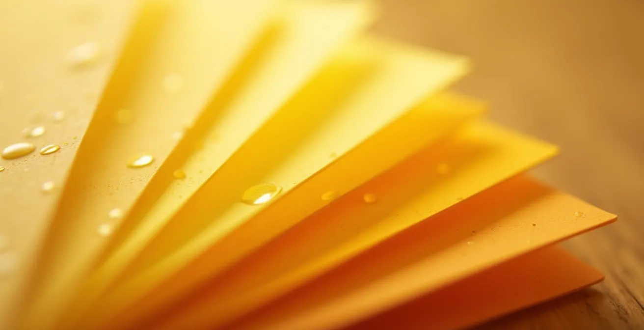 Vue macro d'une échelle colorimétrique d'hydratation avec dégradés de jaune