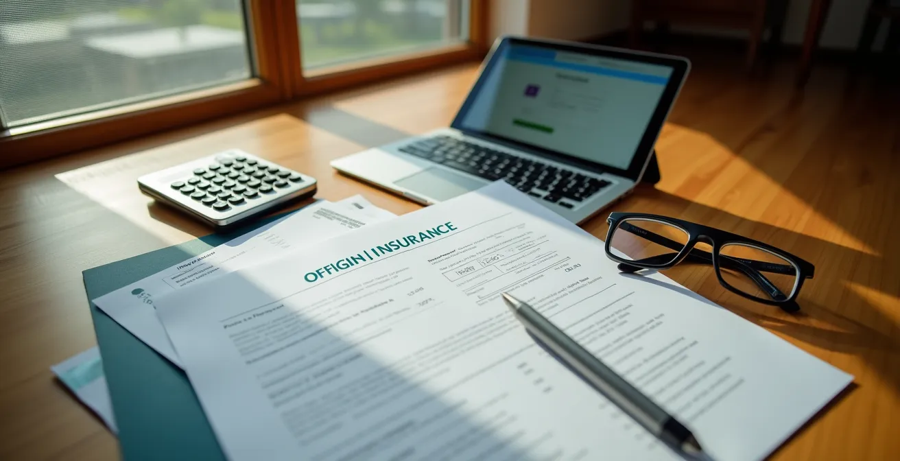 Documents d'assurance et reçus pour remboursement de kinésiologie disposés sur un bureau au Québec