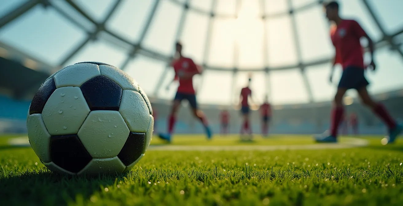 Joueurs de soccer dans un dôme sportif intérieur au Québec