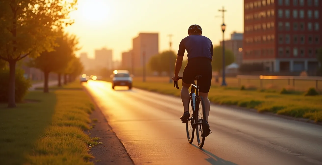 Cycliste québécois s'entraînant en zone 2 sur la piste du canal Lachine en été